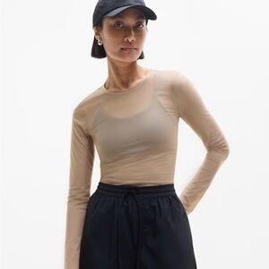 Athleta Apero Mesh Top, Brownstone Beige, Medium, NWT